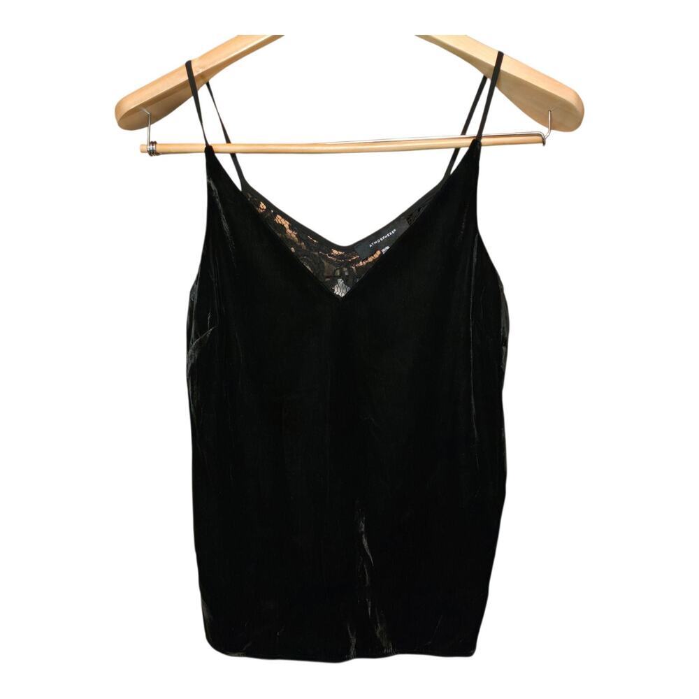 Atmosphere Cami Womens Size 4 Black Velvet Front Lace Back V-Neck Whimsigoth